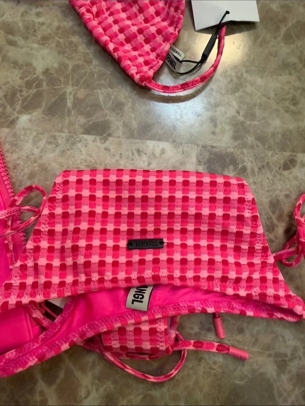 triangl swimwear Hot Pink Textured Check Bikini with Matching Pouch - Picture 6 of 10